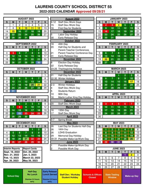 Laurens District 55 Calendar